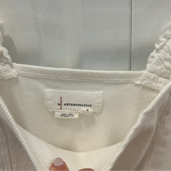 Anthropologie Cream Ruffled Ribbed Tank - Picture 3 of 4